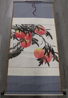 Signed Chinese Handpainted Scroll of Peaches.