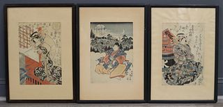 (3) Japanese Woodblock Prints of Geishas.