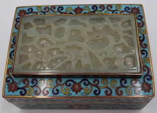 Chinese Cloisonne and Carved Jade Box.