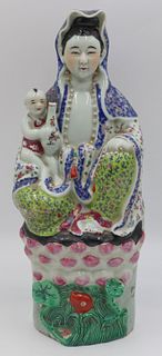 Signed Chinese Famille Rose Seated Guan Yin.