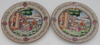 Pair of Chinese Export Enamel Decorated Plates.