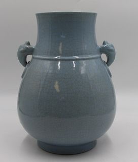 Chinese Powder Blue Crackle Hu Form Vase.