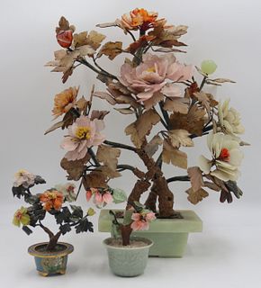 (3) Asian Hardstone Floral Arrangements.