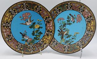 Pair of Japanese Meiji Cloisonne Chargers.