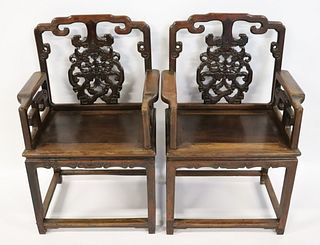 Antique Pair of Chinese Hardwood Armchairs.