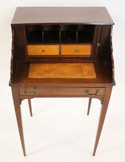 Antique Mahogany Campaign Style Leathertop Desk.