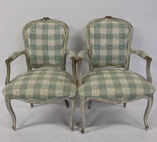 An Antique Pair Of Louis XV Style Arm Chairs.