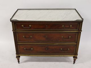 Louis XV1 Style Brass Inlaid Marbletop Commode