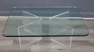 Midcentury Lucite and Glass Top Coffee Table.