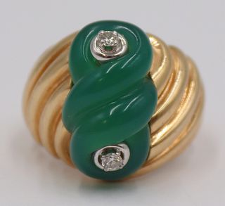 JEWELRY. 14kt Gold, Carved Gem, and Diamond Ring.