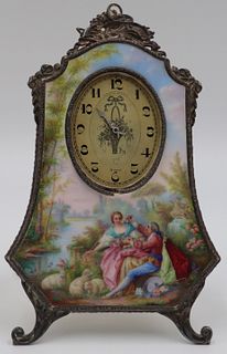 SILVER. Continental Silver Mounted Enamel Clock.
