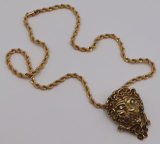 JEWELRY. Signed 18kt Gold Lion Pendant on a 14kt