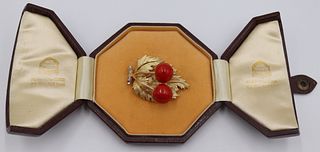 JEWELRY. M. Buccellati 18kt Gold and Coral Brooch.