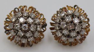 JEWELRY. 14kt Gold & Diamond Floral Form Earrings.