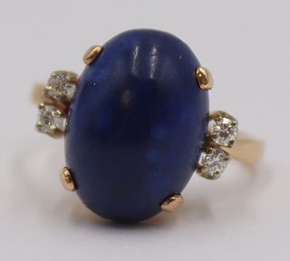 JEWELRY. 14kt Gold, Lapis Lazulis & Diamond Ring.