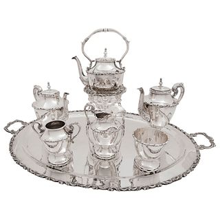 COFFEE AND TEA SET MEXICO, 20TH CENTURY, STERLING SILVER 0.925, Smooth design and chiseled edges, Total weight: 9.711 g