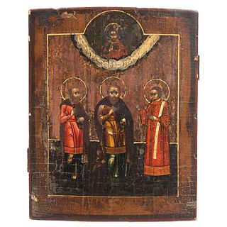 RUSSIAN ICON, 19TH CENTURY IMAGES OF SAINTS Oil on wood Conservation details 10.6 x 8.2" (27 x 21 cm)