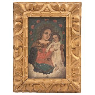 OUR LADY OF REFUGE MEXICO, 19TH CENTURY Oil on sheet Conservation details 9.8 x 6.2" (25 x 16 cm)