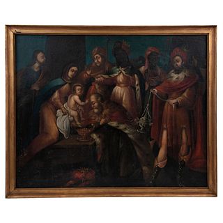 ADORACIÓN DE LOS REYES MAGOS MEXICO, 18TH CENTURY Oil on canvas on wood 44 x 35.4" (112 x 90 cm)