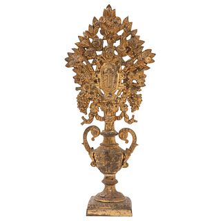 PADDLE, MEXICO, Ca. 1900, Made in gilt bronze, Decorated with floral motifs, 28.7 x 13.7" (73 x 35 cm)