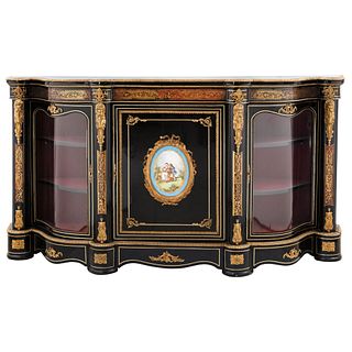 CABINET FRANCE, EARLY 20TH CENTURY NAPOLEÓN III Style Lacquered wood carving Central medallion in porcelain 44.4 x 84.6 x 20.6" (113 x 215 x 52.5 cm)
