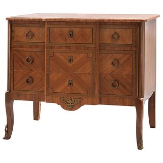 CABINET FRANCE, 20TH CENTURY Carved wood and red marble top, three drawers 34.2 x 40.5 x 19.2" (87 x 103 x 49 cm)