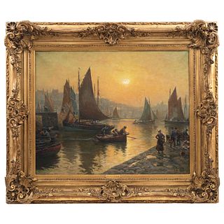 GEORGES PHILIBERT CHARLES MARONIEZ (FRANCE, 1865-1933) RETORNANDO DE LA PESCA Signed Oil on canvas 25.5 x 31.8" (65 x 81 cm)