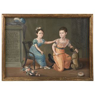 RETRATO DE GUADALUPE SERVANTES Y MICHAUS Y HERMANO* MEX 19TH CENTURY Oil on canvas 38.9 x 54.3" (99 x 138 cm)