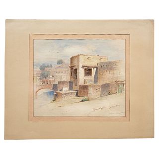 SAMUEL COLMAN VISTA DE GUANAJUATO Watercolor on paper Signed 8.6 x 7.2" (22 x 18.5 cm)
