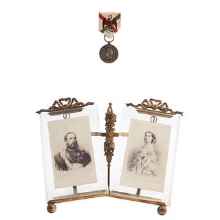 CHARLOTTE AND MAXIMILIAN PORTRAIT CARDS 19TH CENTURY Includes a commemorative medal of the Mexico expedition 3.9 x 2.3"  (10 x 6 cm)