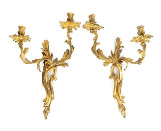 Two Louis XV Style Gilt-Bronze Two Light Sconces Height 20 x width 14 1/2 inches.
