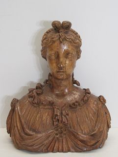 Antique Continental Carved Bust Of A Beauty.