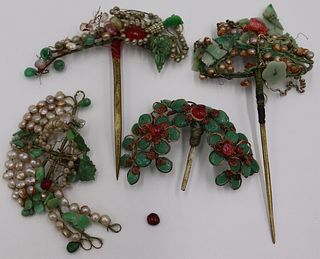 Assorted Pearl Jade and Colored Gem Hair Ornaments