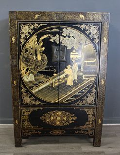 Antique Lacquer And Chinoiserie Decorated Cabinet