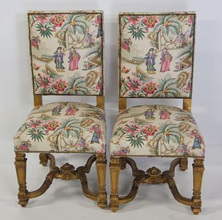 Pair Of Carved Giltwood Chairs With Chinoiserie