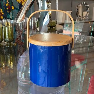 Blue Vinyl & Wood Ice Bucket by Georges Briard