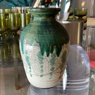 Raku ceramic vase signed Medd 83