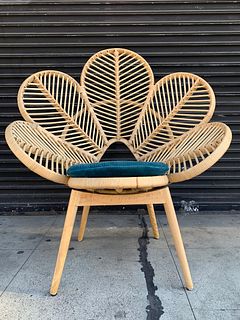Peacock Chair in Bambo with Blue Upholstery