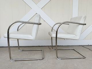 Pair of Cantilever Armchairs with Chrome Frames