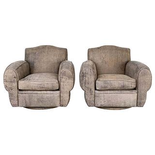 Stunning set of Deco Style Armchairs in Brown Leather