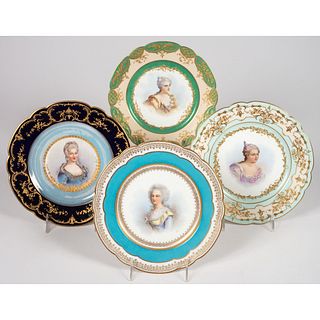 Four Sevres Chateau Tuileries Hand-Painted Portrait Plates