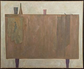 Joseph Gualtieri, Am. 1916-2015, "Tavola Povera" 1996, Oil on canvas, framed