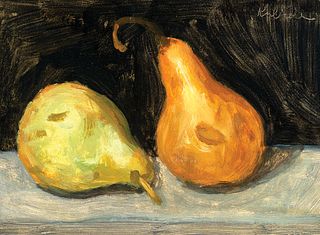 Robert Kulicke, Am. 1924-2007, Pears, Oil on board, framed, 4 7/8" x 7" actual