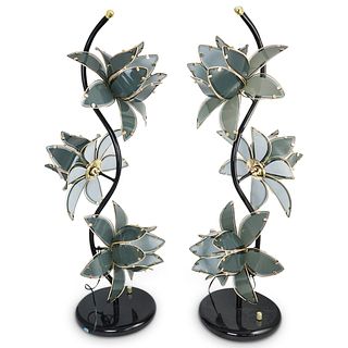 Pair Of Mid Century Glass Flower Lamps