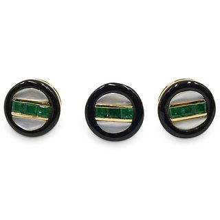 18k Gold Emerald and Pearl Studs
