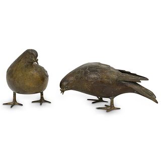 Pair Of Meiji Bronze Pigeons