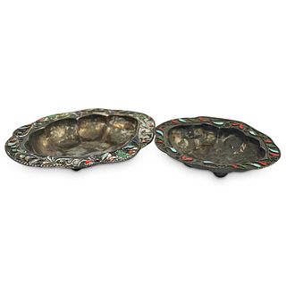 Pair of Antique Russian Enamel Silver Dishes
