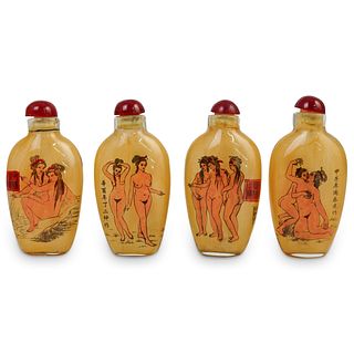 (4 Pc) Chinese Reverse Painted Erotic Snuff Bottles