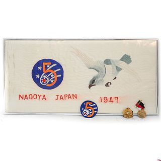 WWII Japanese Embroidered Banner & Medals