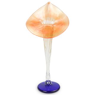 Loetz Style Iridescent Art Glass Pulpit Vase